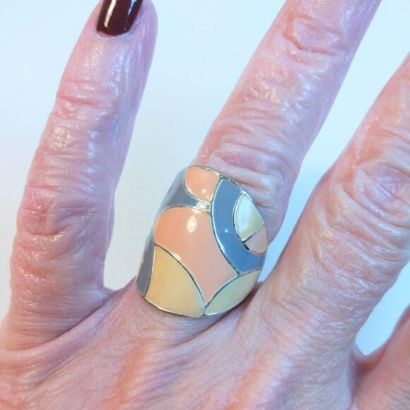 Statement Silver Toned Ring w/ Long Fringe Faux Gemstone Adjustable Cocktail - Picture 10 of 10